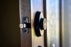 Deadbolt,On,Wooden,Door,Engaged,With,Bolt,Extended
